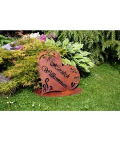 Ferrum Metall-Herz Willkommen, 60 X 48 Cm, Rost