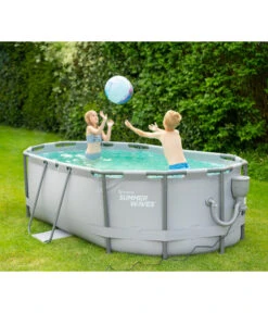 Summer Waves Frame Pool-Set, Oval, Anthrazit -Gartenladen Im Freien 6990832 WE MO 003 SummerWavesFramePool300x200x84cm
